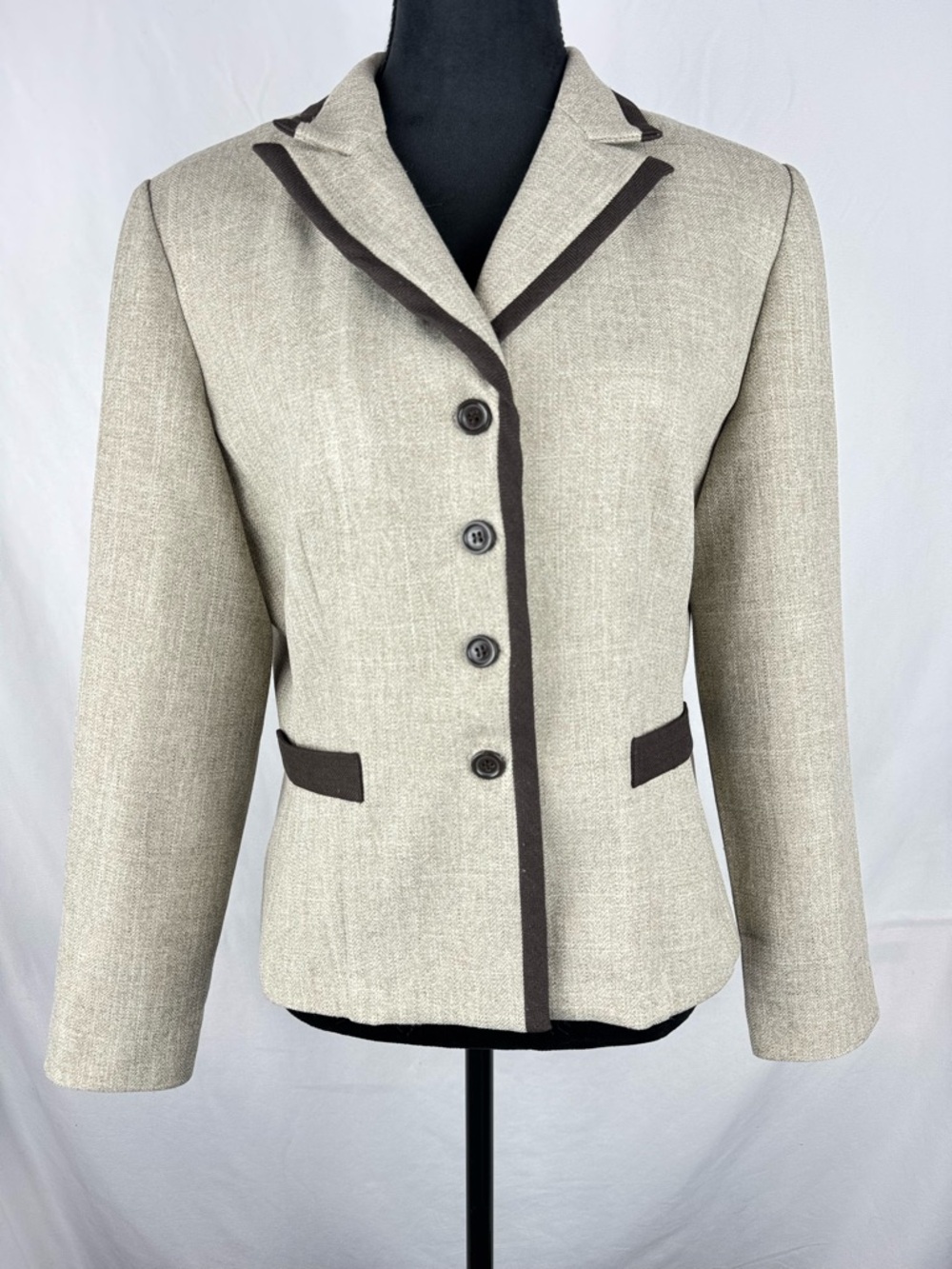 Perceptions Cream Blazer with Brown Trim